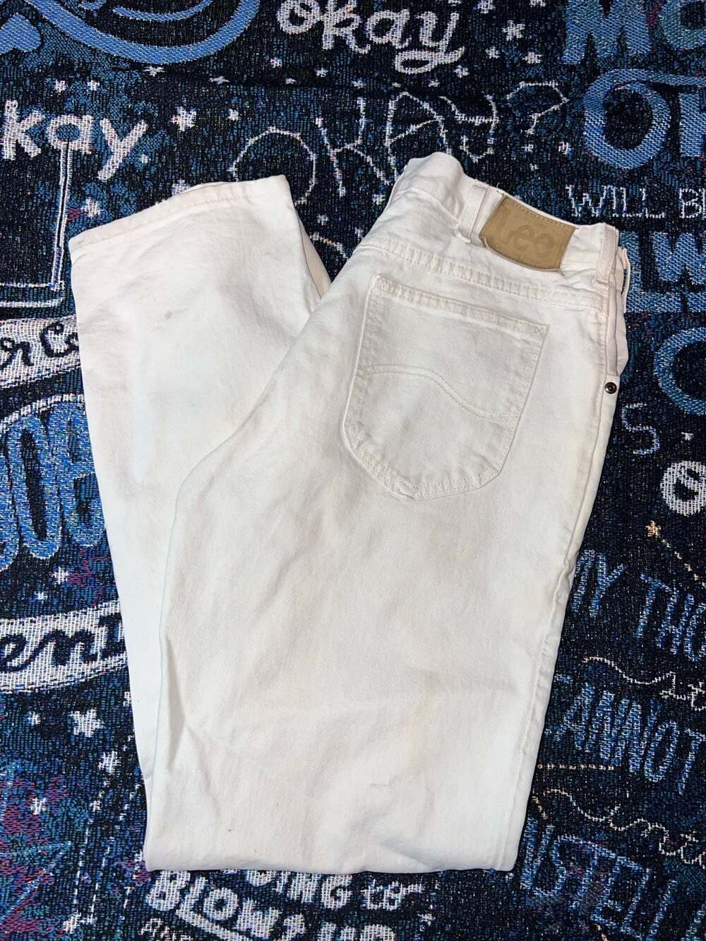 Vintage Lee Made in USA White Denim Relaxed Straight Jeans Sz 34x32 fits 34x30